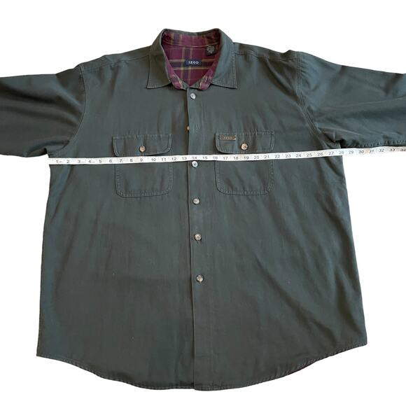 Vintage IZOD Men’s XL Button Down Long Sleeve Shirt Shacket Green Flannel Lining - Picture 8 of 12